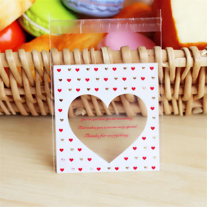 50pcs Cute Flower Plastic Bag Heart Pattern Self-adhesive Bags for Wedding Birthday Party Favor Baking Cookie Packaging Supplies