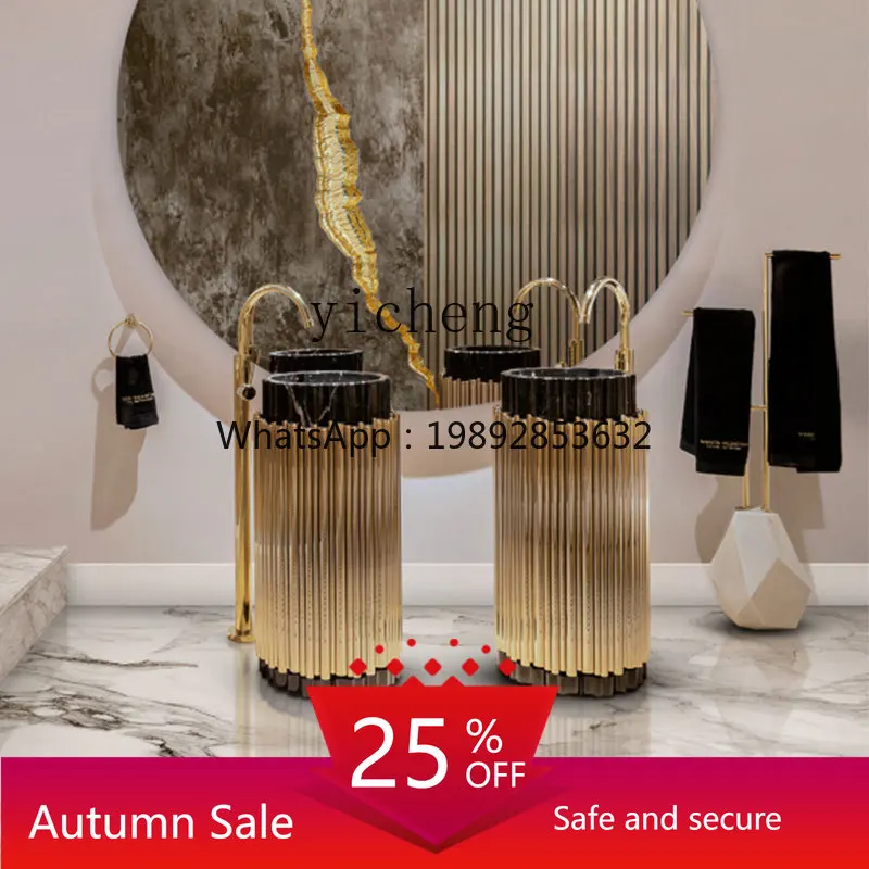 

Column type marble wash basin villa mansion stainless steel floor wash basin