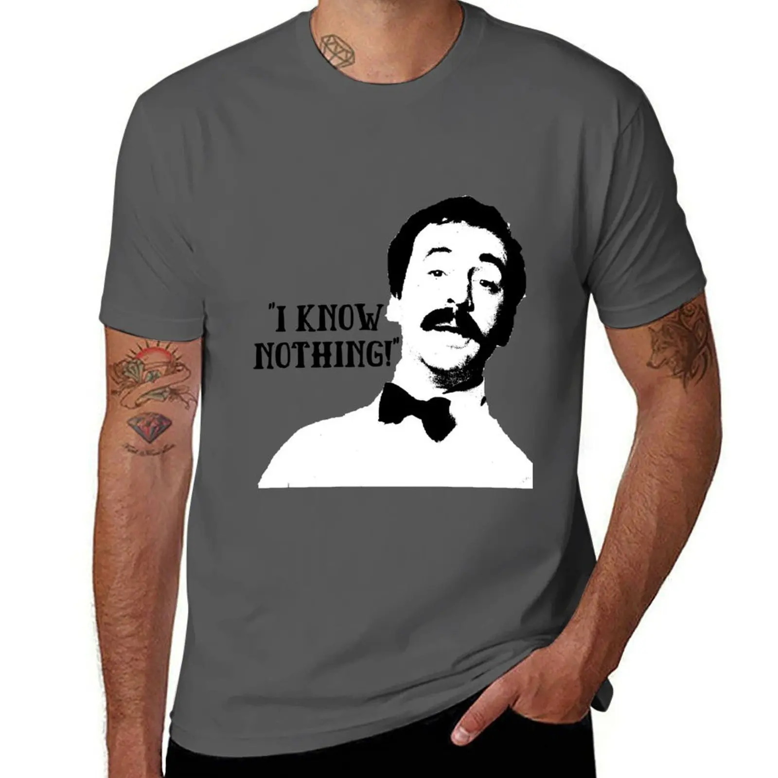 

Я знаю, ничего! Футболка с цитатой и футболкой Manuel Fawlty Towers, мужские хлопковые футболки, мужская футболка из 100%