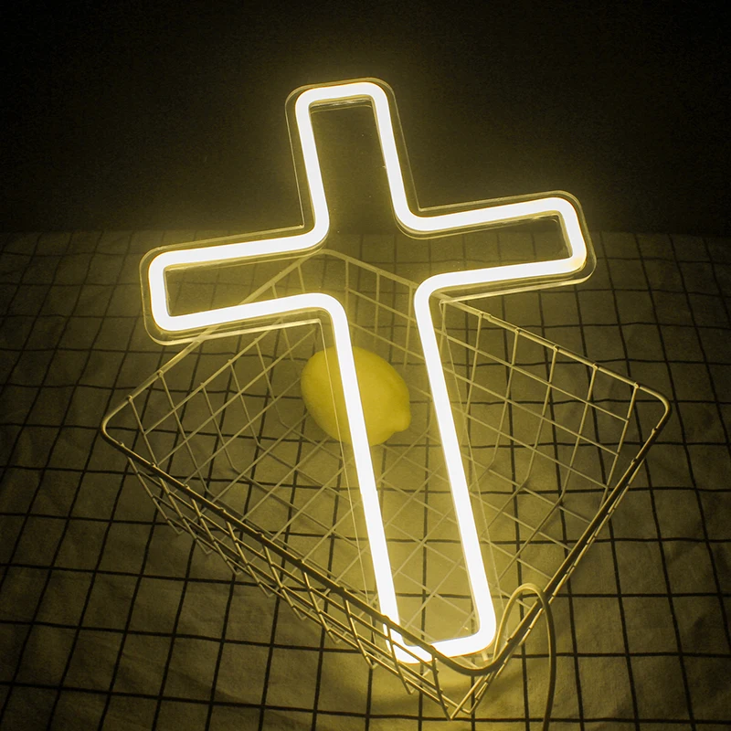 Imagem -04 - Cross Shaped Neon Sign para Room Decor Luzes Led Alimentado por Usb Igreja Hotel Sala de Jogos Festival Party Wall Art Logotipo