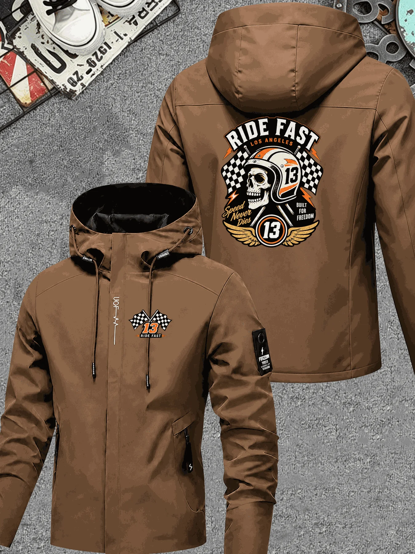 Men Hooded Jacket Angeles Los - Windbreaker Men Zip 评论和价格