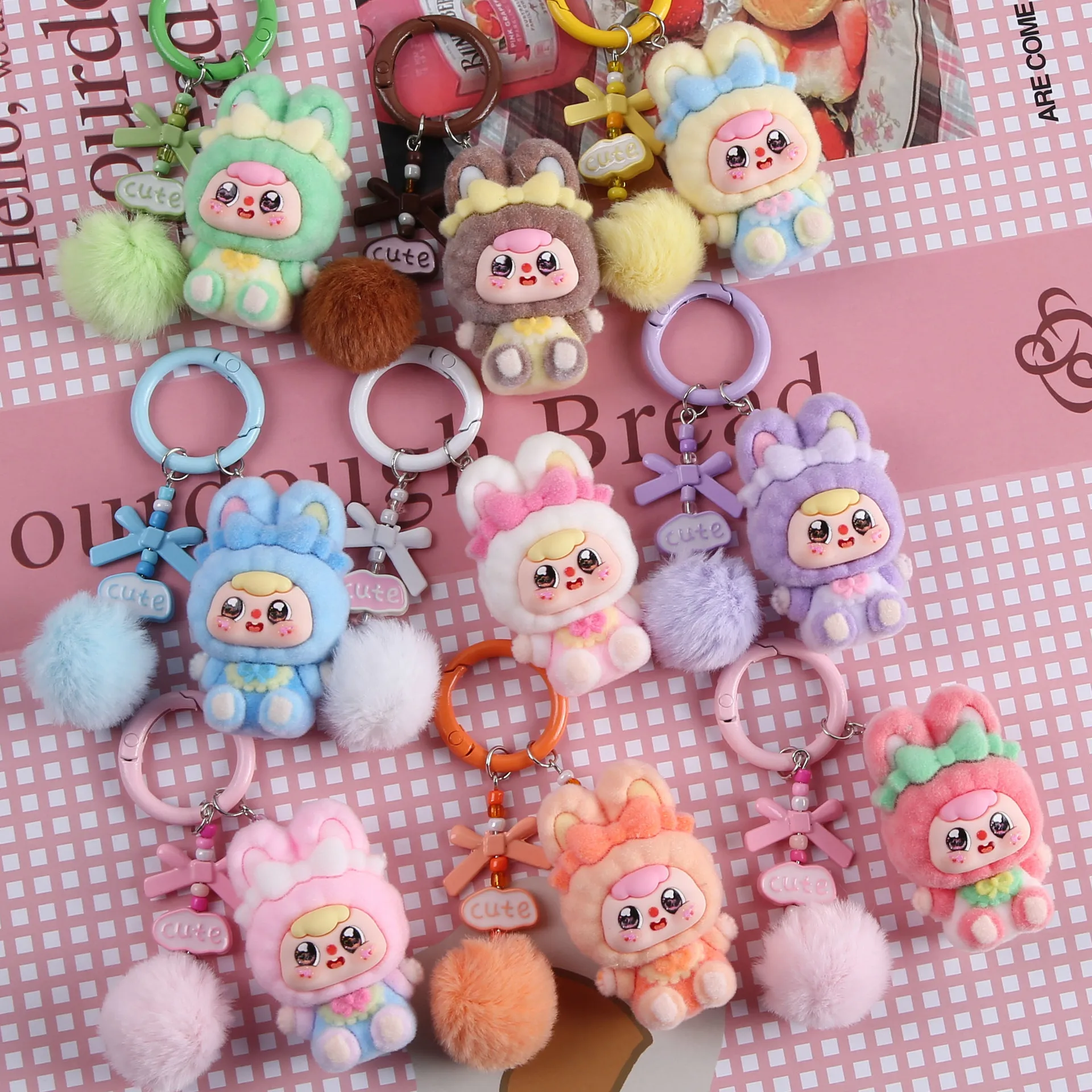 

Малыш Три сидения кролика с вертикальными ушками, милый маленький брелок, небольшой подарочный пакет, подвесное украшение, ювелирные изделия, брелок