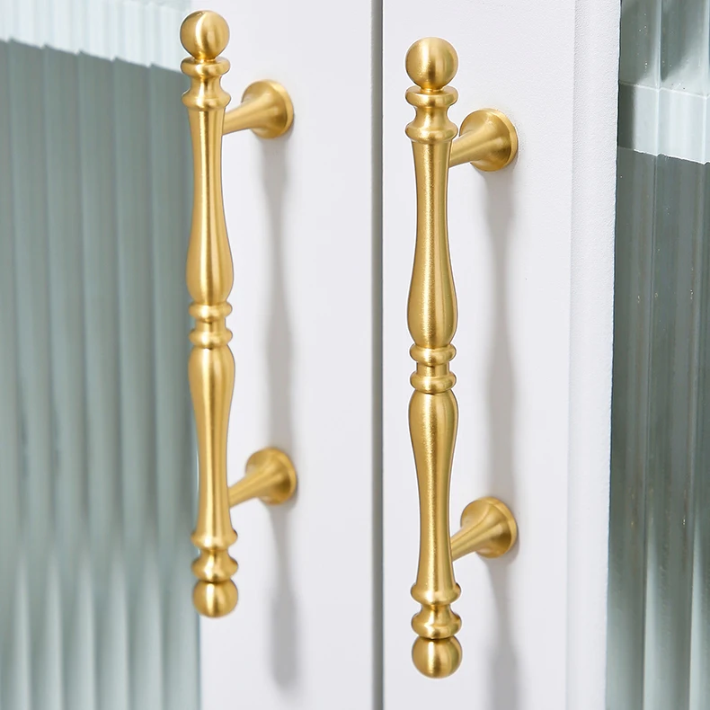 Solid Brass Drawer Handle Furniture Long Handle High-end French Style Solid Round Knob Cabinet Wardrobe Door Handle