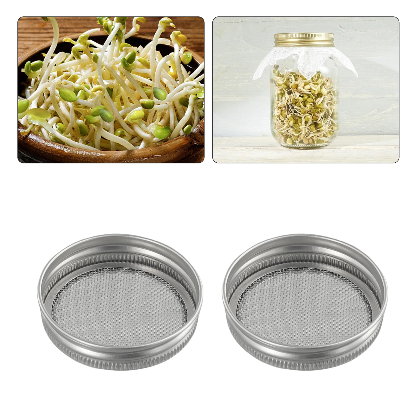 4pcs Sprouting For Jar Lid Covers Stainless Steel Mesh Strainers 70mm Suitable for Growing Organic Sprouts and Kitchen Use