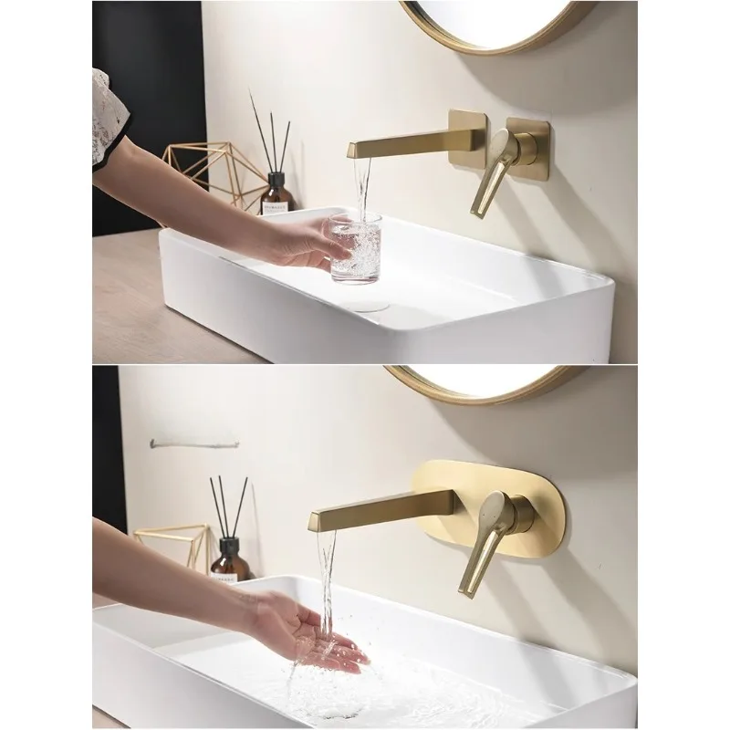 

Полностью медный встроенный настенный смеситель для горячей и холодной воды, предварительно встроенная скрытая раковина, контрастный смеситель для раковины черного золота