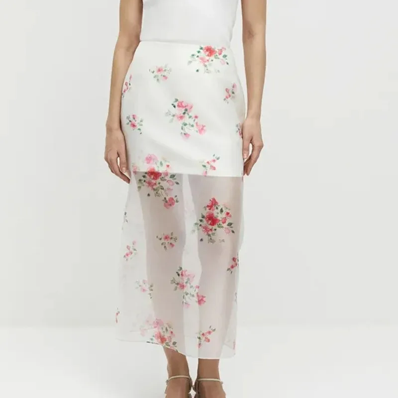 Talenza Fashion Slim Print Women's Skirt Casual High Waist Ankle Length Skirts Vintage Classic Patchwork Skirt Female Clothing