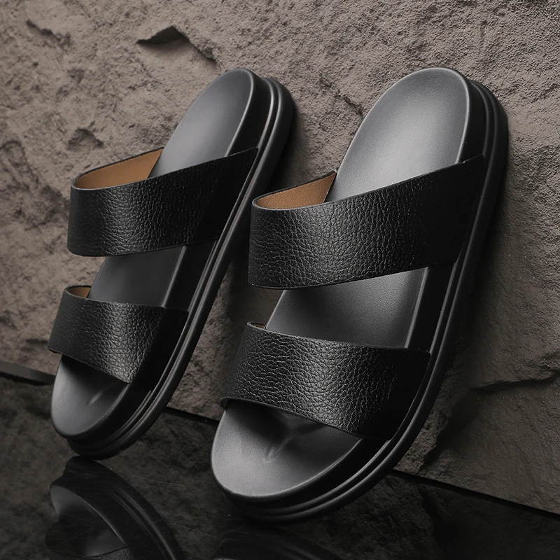 

38-46 Plus Size Black summer beach shoes Minimalist style for trendy men Daily comfortable walking outdoor shoes Hot fashion