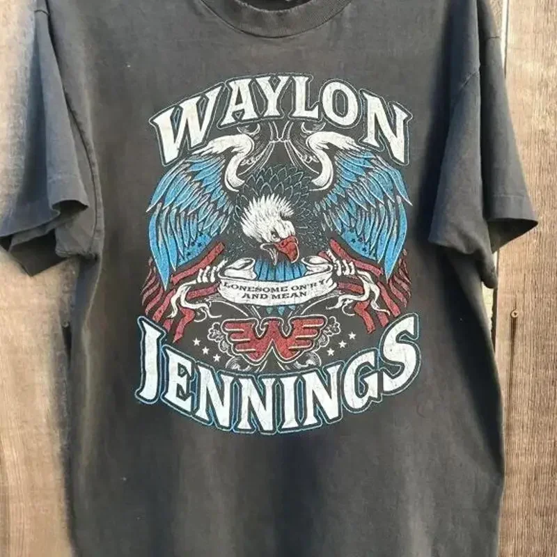 Waylon Jennings Lonesome On'ry Mean short sleeve charcoal color shirt KV27710