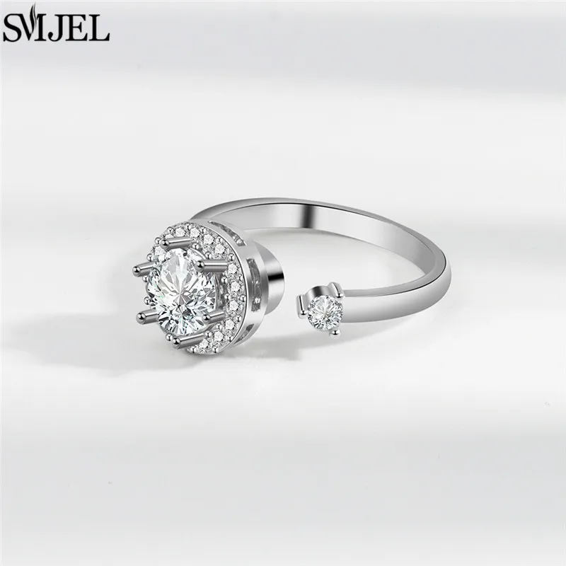 Luxury Fidget Spinner Ring Anxiety for Women Crystal Flower Bee Butterfly Charms Finger Rings Girls Anti Stress Wedding Jewelry