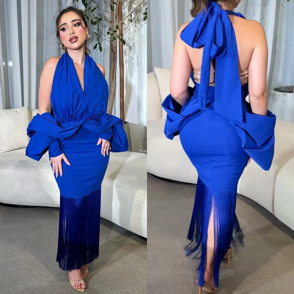 Casual Sizes Available Jersey Pleat Ruched Draped Sheath Halter Midi Dresses Quinceanera Dresses Modern Style Matching Retro