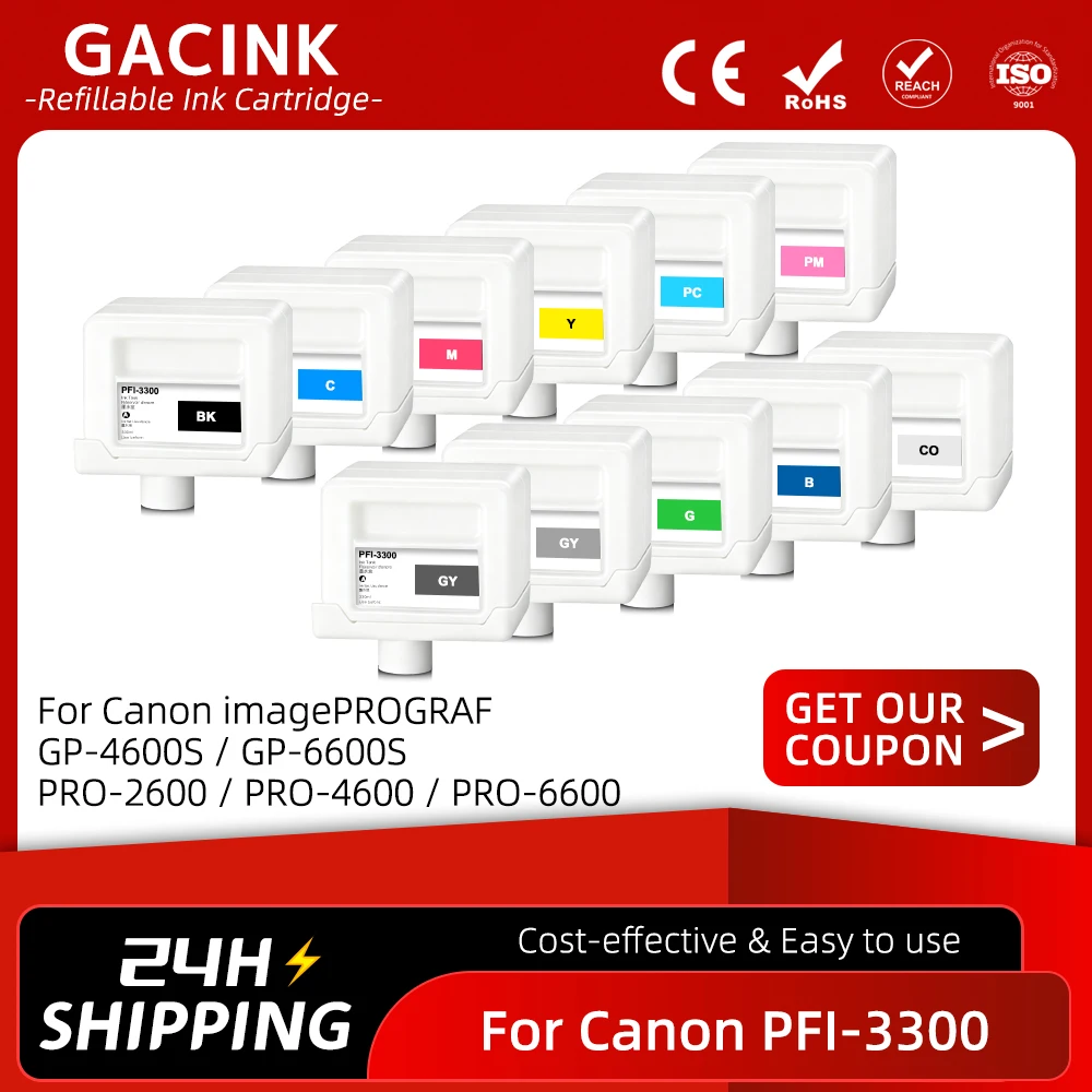 

330ML For Canon PFI-3300 Refillable Ink Cartridge With Chip For Canon imagePROGRAF GP-4600S GP-6600S PRO-2600 PRO-4600 PRO-6600