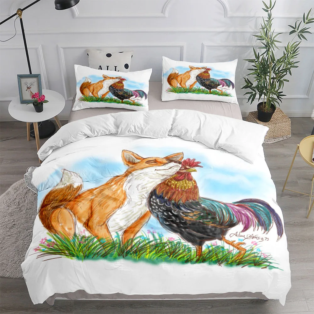 The Cock and The Fox Fairy Duvet Cover Set King Queen Double Twin Single Bed Linen Set