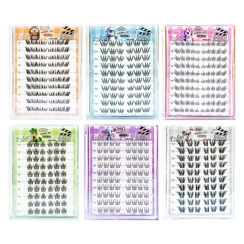 Cils press-on BQI sans adhésif, naturels, en grappe, racine transparente, fusion sans couture, maquillage quotidien des yeux, application de maquillage naturel