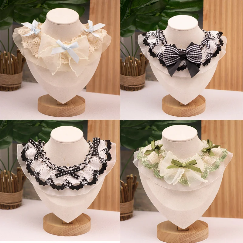 

Lace Dog Bandanas Necklace With Bows Black Green Cat Collar Bibs Dog Accessories Girls Saliva Towel Small Dog Products Supplies