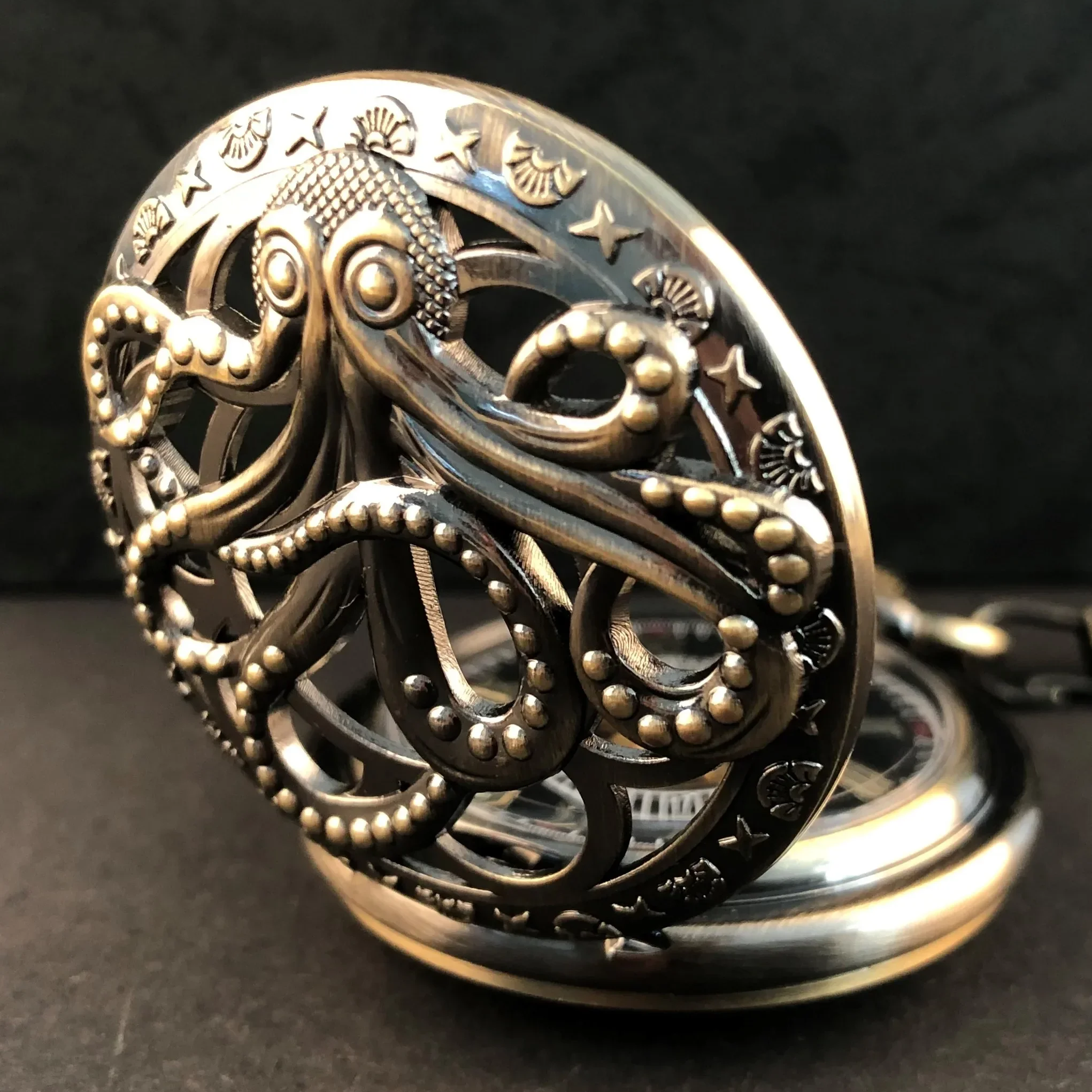 Pulpo esqueleto hueco reloj de bolsillo mecánico colección hombres mujeres Casual Vintage COLLAR COLGANTE Steampunk Fob relojes