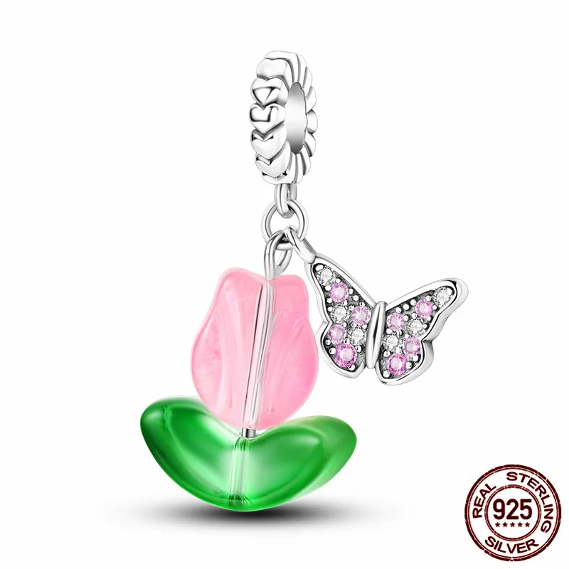 

This S925 sterling silver tulip charm paired with an original bracelet is a DIY jewelry gift perfect for women.