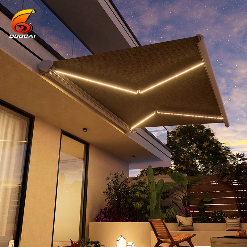 

Retractable Roof Awning Full Box Electric Light Emitting Diode Light Heavy Duty Metal Foldable 4x3m Awning