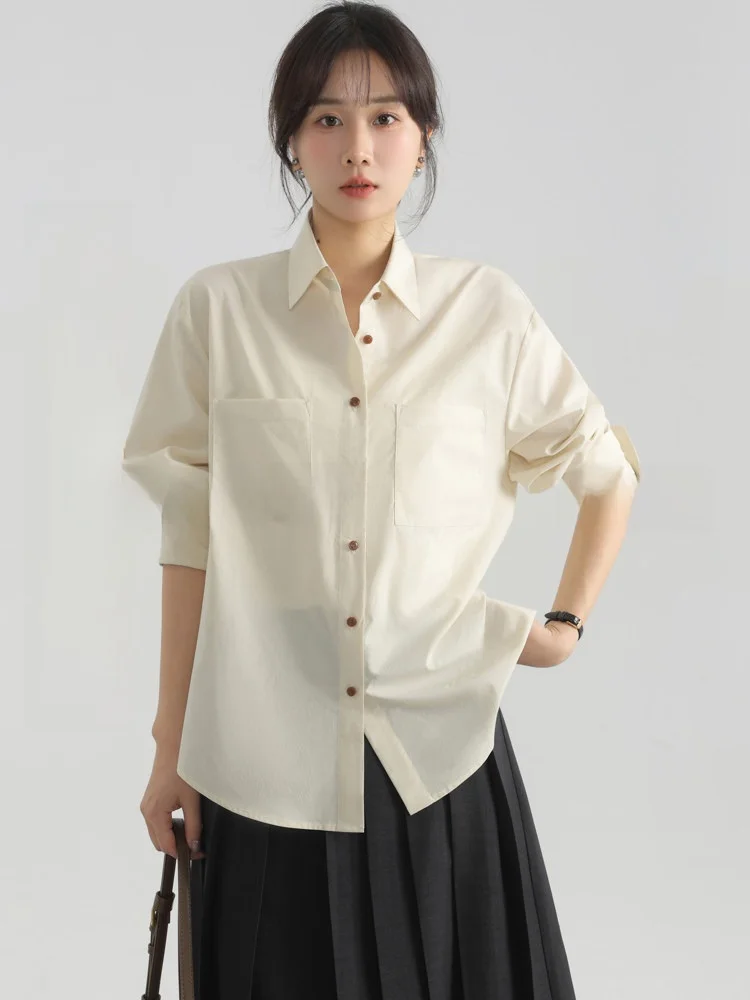 

Ele Casual Collar irt Women's Top Autumn Commute Vintage Loose Sli Layered Wear Ry Cotton Blend Button Detail