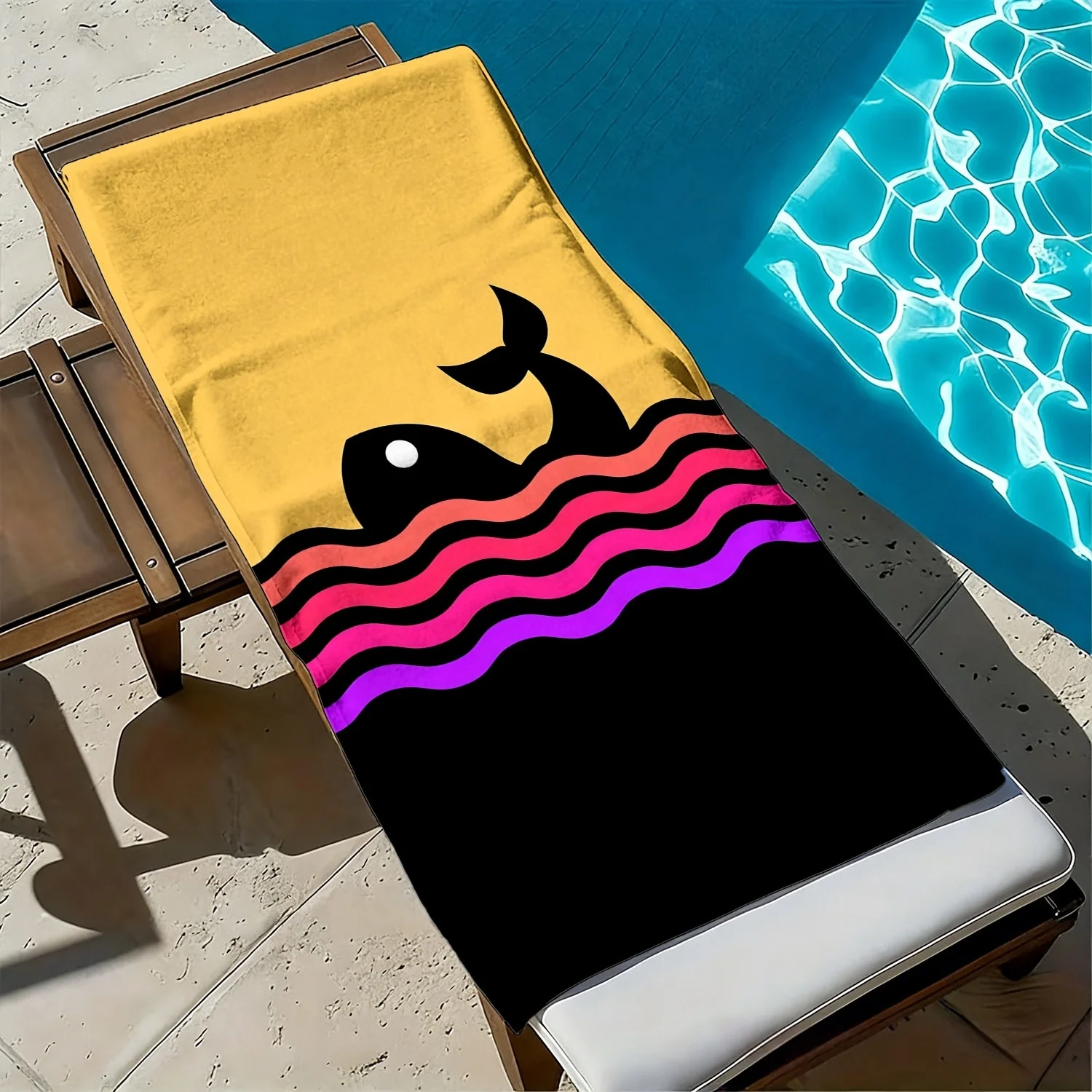 

1pcs Cartoon whale wave pattern polyester microfiber beach towel is highly absorbent, suitable for swimming and beach outings