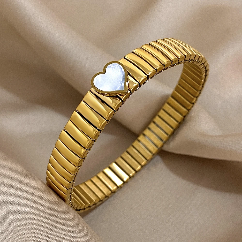 Greatera-أساور مرنة من الفولاذ المقاوم للصدأ للنساء ، أساور مطلية بالذهب ، نجمة ، قلب ، سحر القشرة ، سوار سلسلة الارتباط ، مجوهرات #3