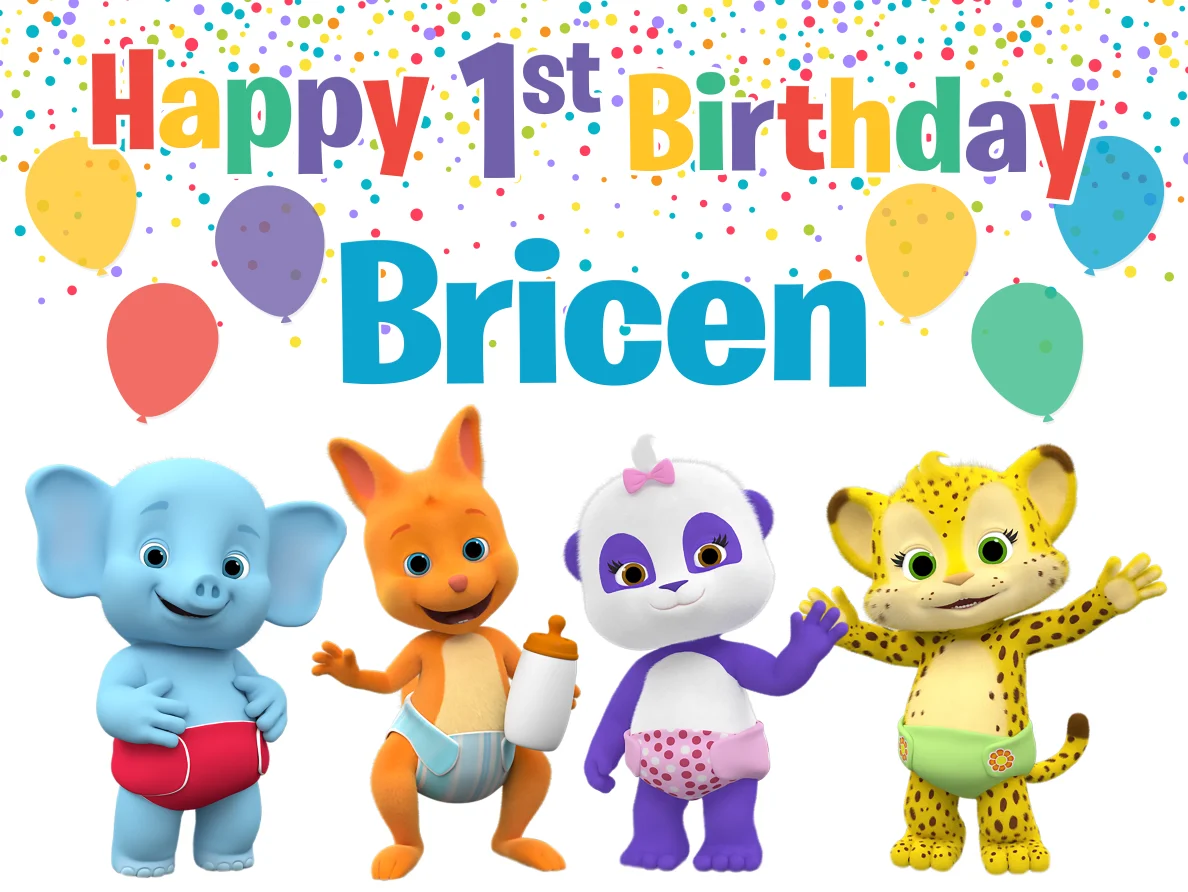 7x5ft Personalized Baby Animal Word Party Happy Birthday Custom Washable Wrinkle Free Photo Background Backdrop Polyester Fabric
