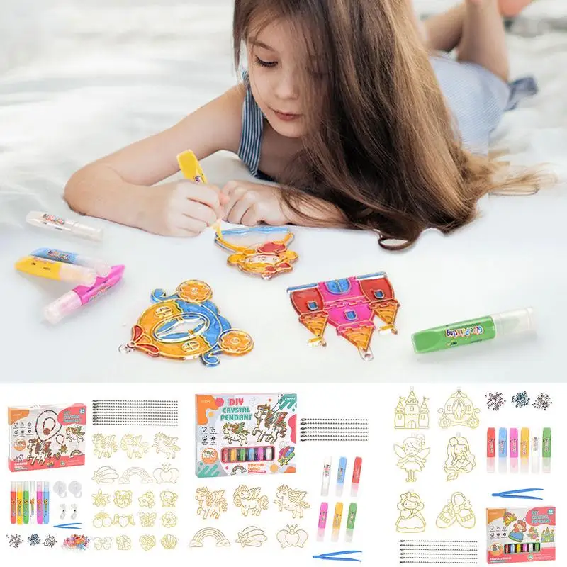 

DIY Crystal Pendant Kit Portable DIY Graffiti Glue Painting Educational Toys Xmas Hallween gift For Boys Girls Age 3 Years Old