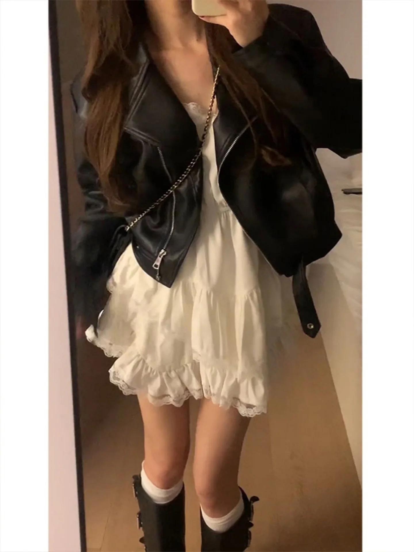 Bla PU 가죽 자켓 여성용 레트로 아메리칸 슬레 스위트 쿨 바이커 코트 초가을 겨울 소형 사이즈 대형 패션