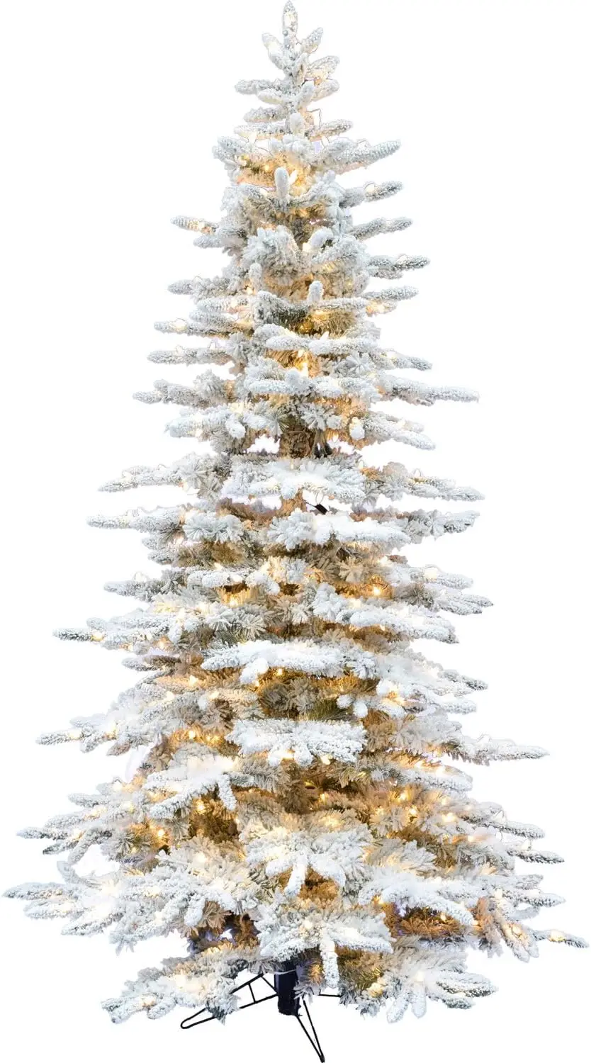 

Pine Valley Flocked Christmas Tree, 7.5 Feet Tall, Includes Warm White LED Lights, Easy to Connect and Set up