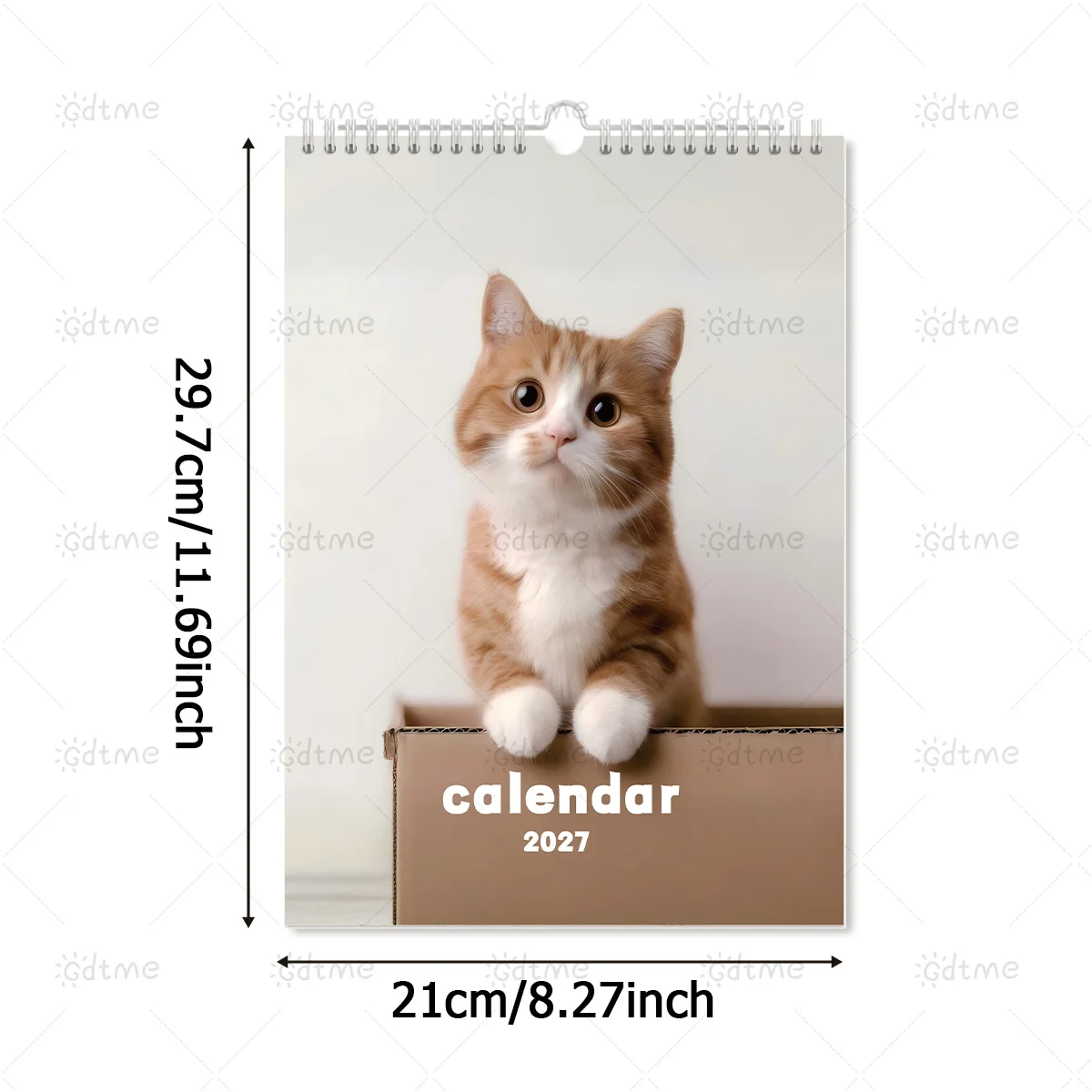 2027 Cute Kitten Wall Calendar, Spiral Hanging 12 Month Planner, Lovely Orange Cat Art Calendar, Home Decor & Gift for Cat Fans
