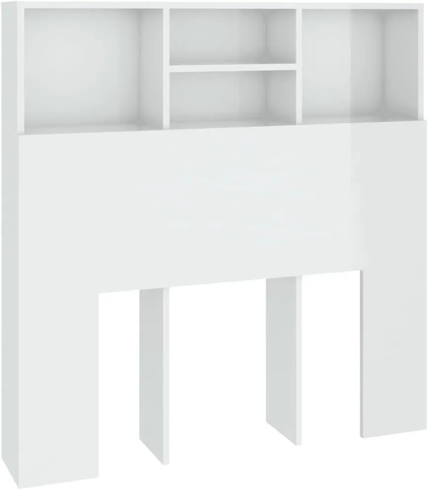 Cabecero Armario de Cama con Almacenaje Pared Dormitorio Estantería Habitación Libros Decoraciones Blanco Brillant