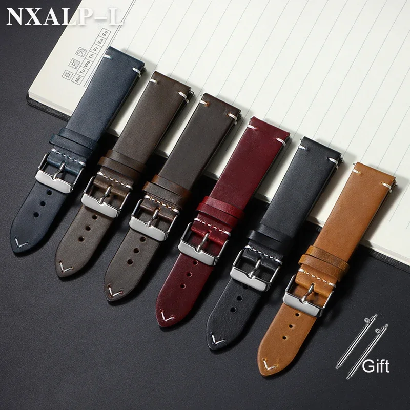 Quick Release Calfskin Leather Watch Strap 18mm 19mm 20mm 21mm 22mm 24mm Oil Wax Cowhide Men Women Business Wristband Accessory