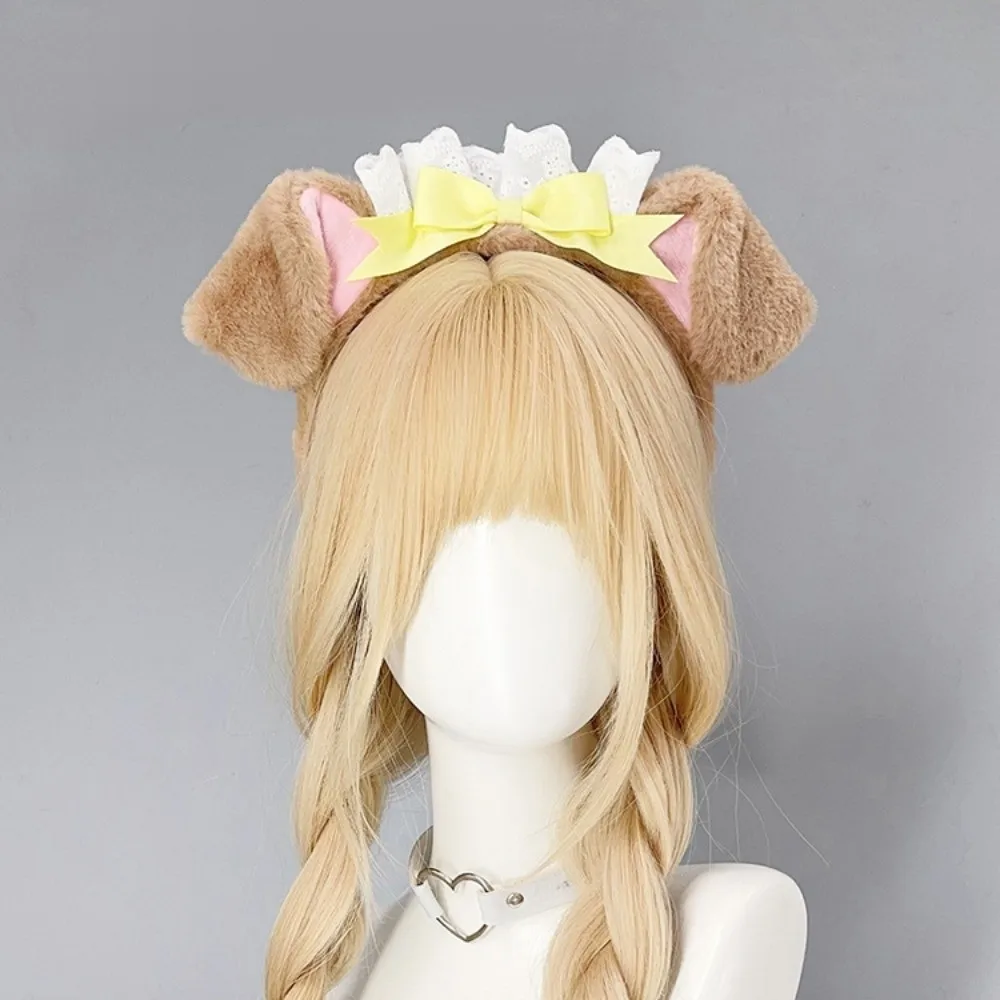 Bonito lolita cão orelha bandana fofo chef boné faixa de cabelo laço arco cosplay cabeça argola festa de férias