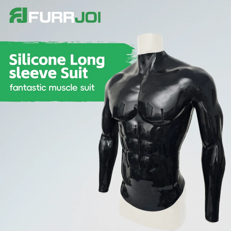 Furrjoi – combinaison musculaire en Silicone pour Costumes de Cosplay, couleur foncée entière avec muscles abdominaux 3D, combinaison fétichiste en Latex