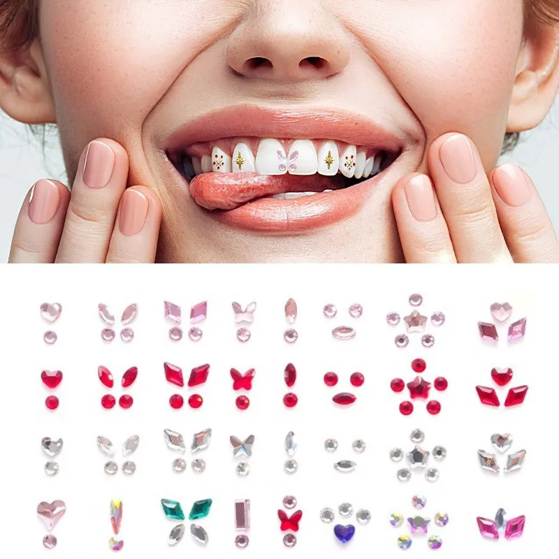 100pcs Mixed shaped diamond Nail Teeth Face decoration Dental drill glass Healthy unleaded flat bottom diamond nail decoration