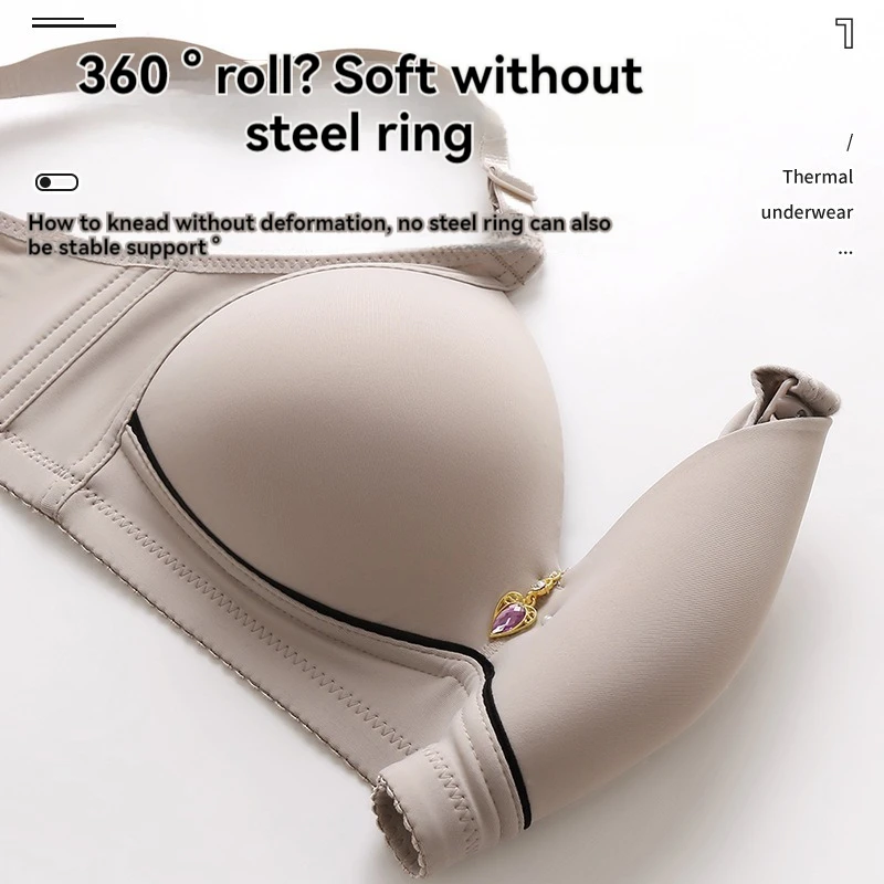 Women\'s solid colour large size 3/4 cup non-steel ring comfortable breathable gathered underwear sexy versatile breathable bra