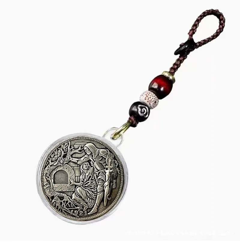 Movable Mechanism Holy Grail Coin Keychain Roman Booteen Hobo Nickel Wandering Removable Sword Magic Coin Collectible Gifts
