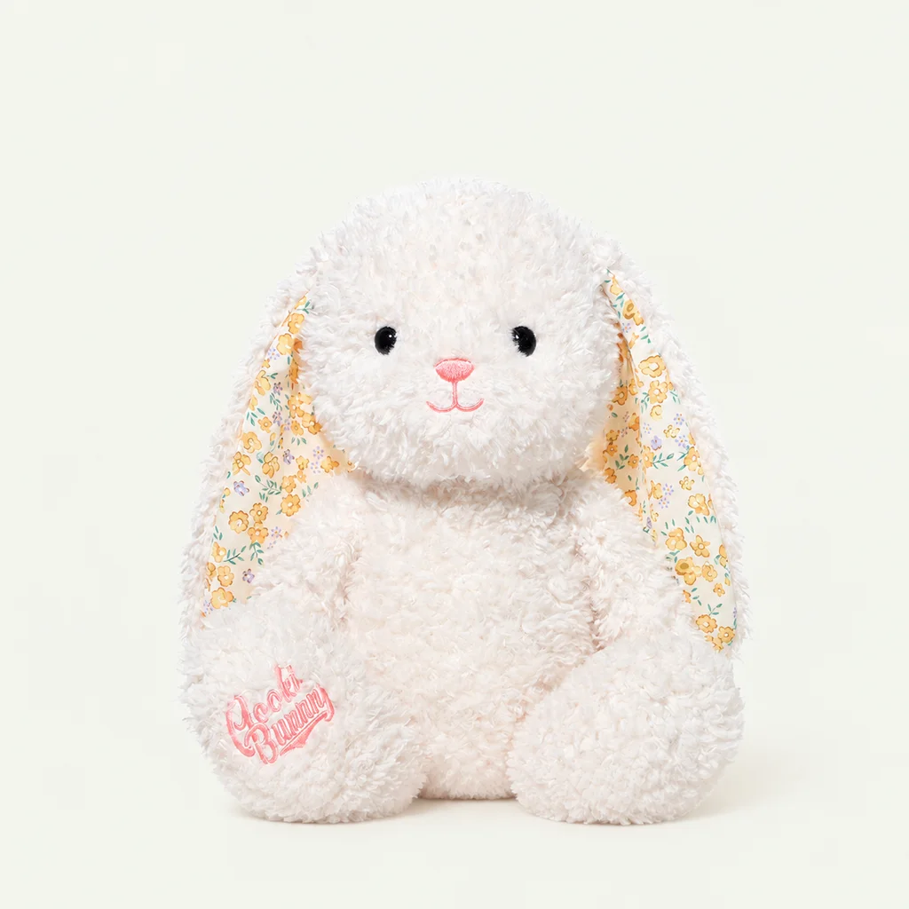 38cm Cute White Long Ear Rabbit Plush Toy Super Soft Fluffy Stuffed Bunny Doll With Floral Inner Ears Birthday Gift
