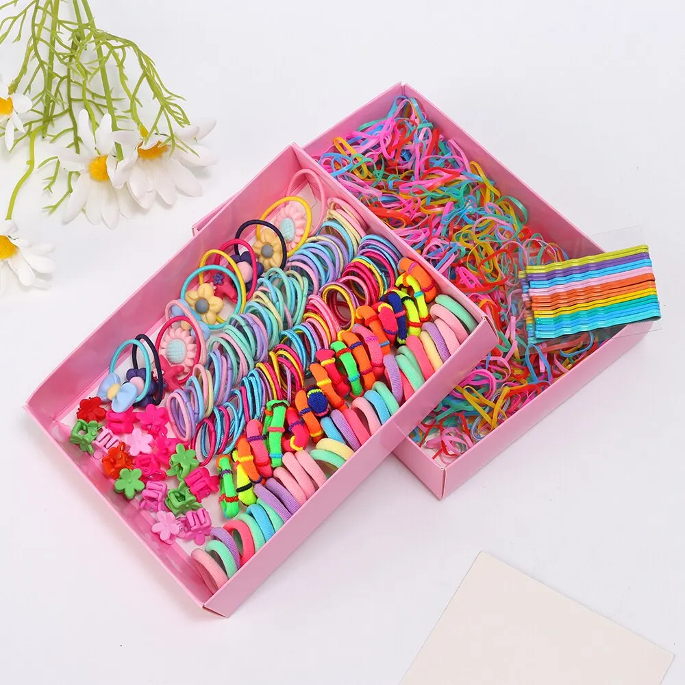 1110PCS Hair Accessories Set Hairstyle House Play Toy Girl Elastic Hair Bands Hairpins Flower Hair Claws Hair Ties