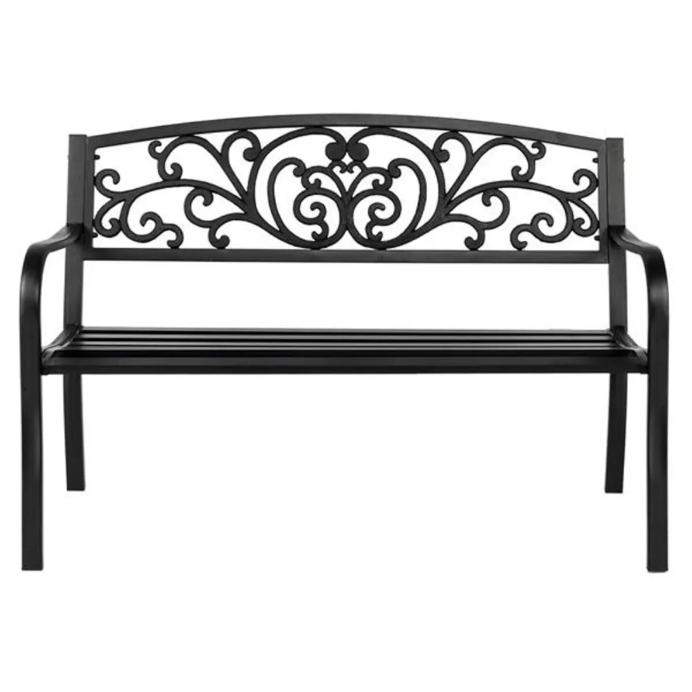 

Garden Chair 50" Iron Outdoor Courtyard Decoration Park Leisure Bench Black[US-W]