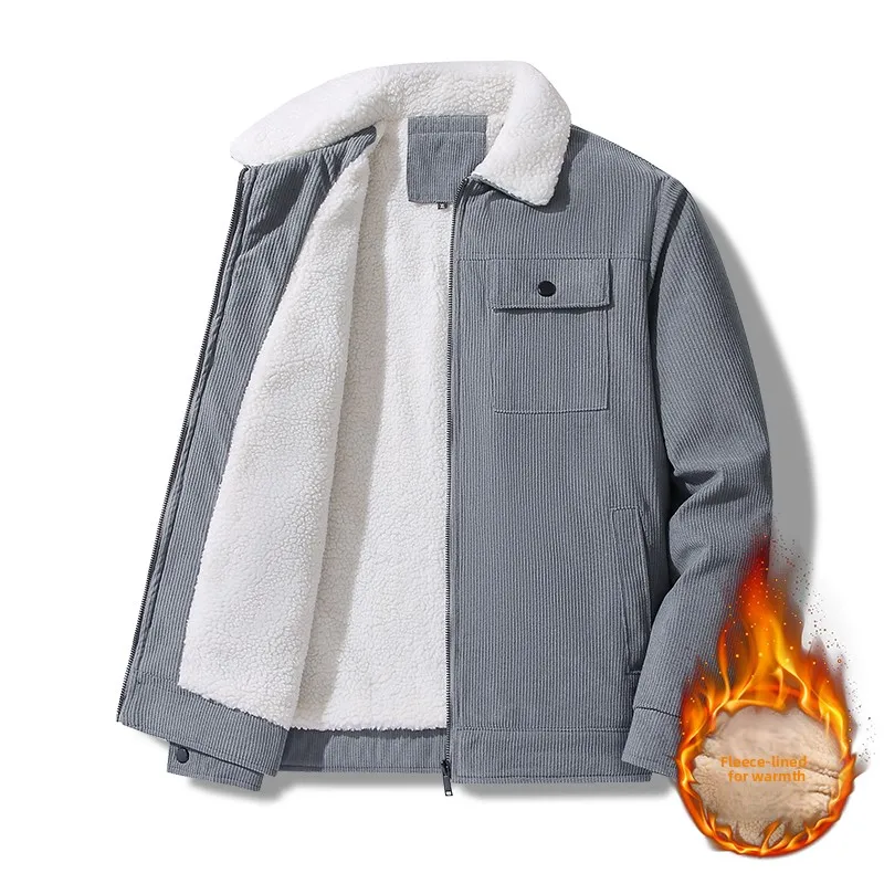 ملابس عمل من الصوف والسميك للرجال لخريف وشتاء، سترة قطنية دافئة عصرية وغير رسمية وفضفاضة للرجال #5