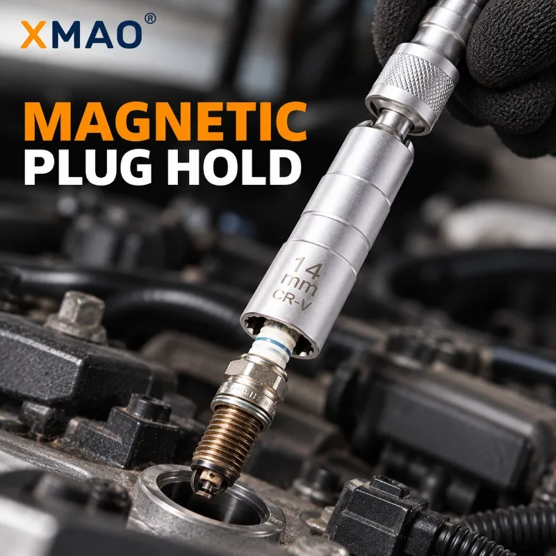 14 mm or 16 mm Swivel Spark Plug Socket, 3/8 in Drive Magnetic Thin Wall 12-Point CR-V Steel Tool for Deep Engine Plug Wells