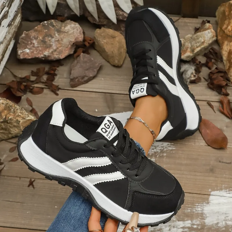 جولة تو إسفين نمط أنيق الدانتيل يصل حذاء كاجوال المرأة ربيع الخريف سميكة سوليد المضادة للانزلاق أحذية رياضية نسائية مريحة