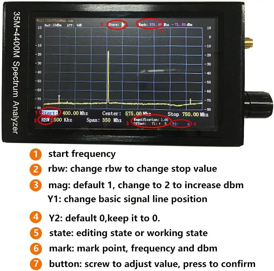 35M-4400M Simple Handheld Spectrum Analyzer with 4.3