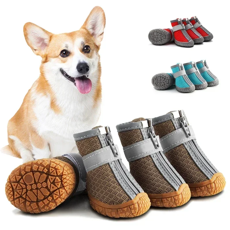 

4pcs/set Waterproof Pet Dog Shoes Anti-slip Rain Boots Breathable Reflective Sandals Pet Socks Sneakers Pet Paw Accessories