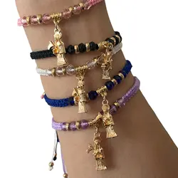 1PcsSize Adjustable Colorful Gold Plated Alloy Stone Handmade Weave Rope Death Grim Reaper Bracelet
