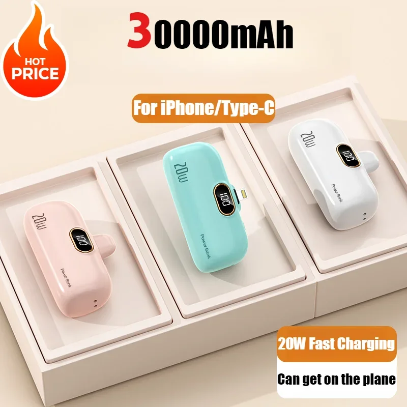 

Mini Portable Power Bank Digital Display 30000mAh Fast Charging External Battery Charger Cases for iPhone Series Samsung Xiaomi