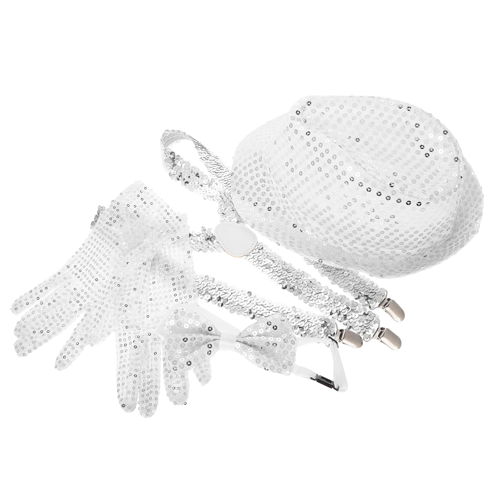 

Sequin Fedora Hat Glitter Blow Tie Gloves Set For Adults Disco Carnival Party Western Dance Jazz Event Light Up Hats