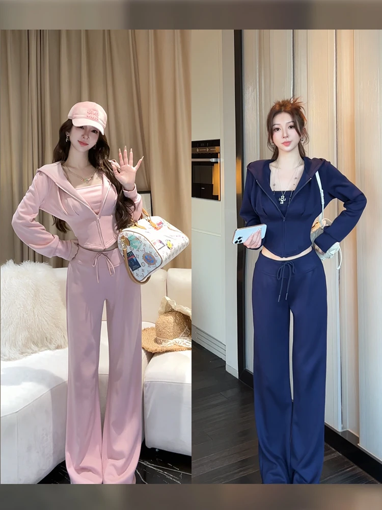 

Теплый флисовый комплект из двух предметов: топ-бюстье и широкие брюки, повседневный, весна 2026, модный ансамбль в стиле Сяоюй Систер