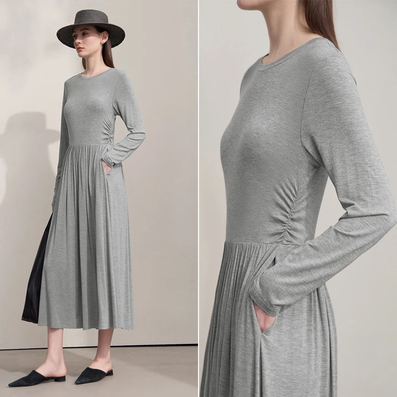 AMII فستان طويل المرأة سليم س الرقبة طويلة الأكمام ثوب أنيق للمرأة 2025 الخريف جديد محبوك ملابس السيدات غير رسمية 12523170
