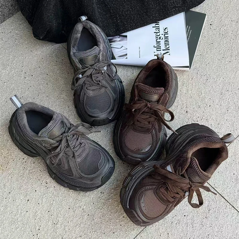 أحذية رياضية نسائية على الموضة، أحذية شبكية برباط بني عتيق، أحذية كاجوال لزيادة الارتفاع، أحذية جري خفيفة الوزن ومريحة #2